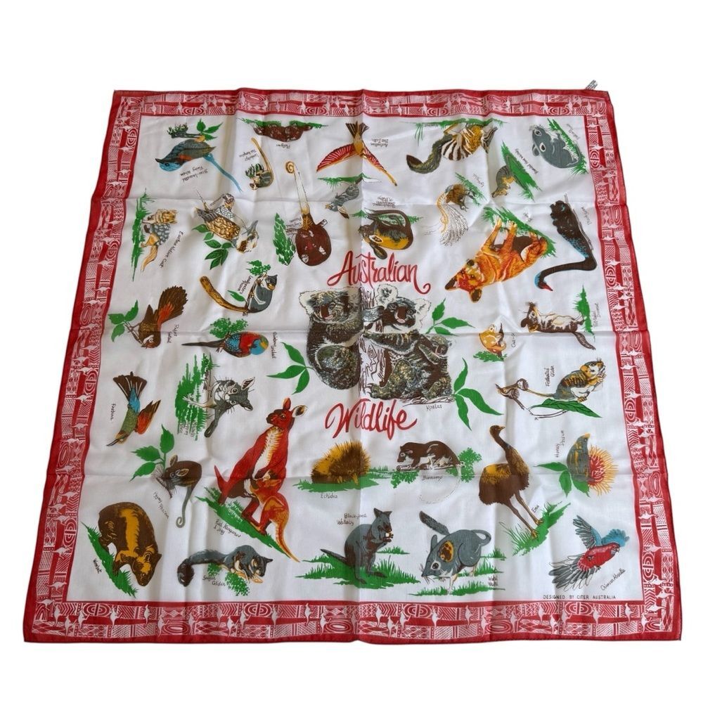 Vintage Citer Australia Australian Wildlife Scarf Made in Japan